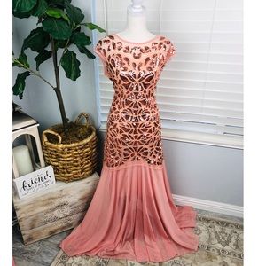 Glamorous Coral Sequin Gown